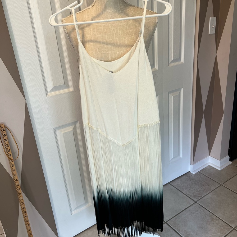 Design lab,  lord and Taylor, black and white fringe dress size L